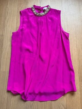 Amanda Uprichard Jeweled Mock Neck Camisole - Hot Pink